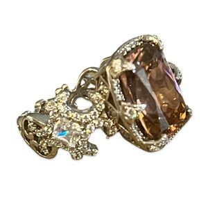 Erica Courtney Sterling Silver Diamonique and Pink Tourmaline Ring Size 8
